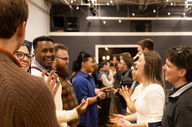 Young professionals joyfully networking