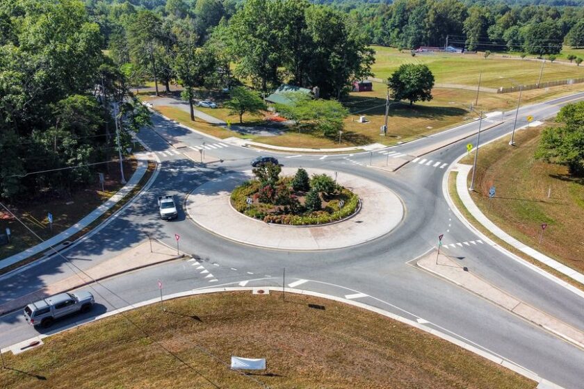 Roundabout with cars approaching