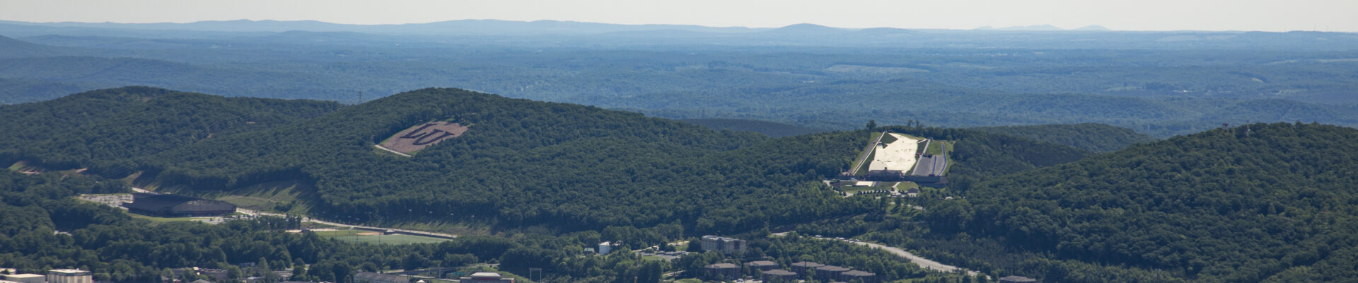An drone shot of the Liberty University campus in Lynchburg, VA.