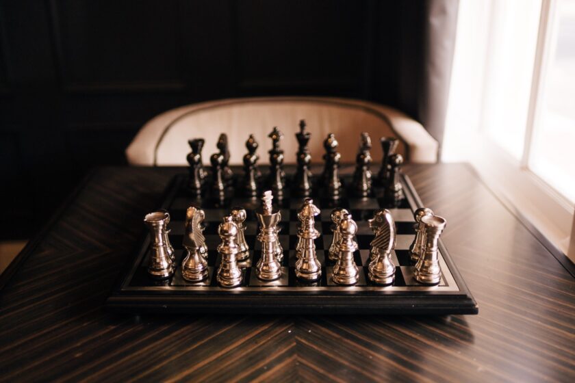 A chessboard on a table