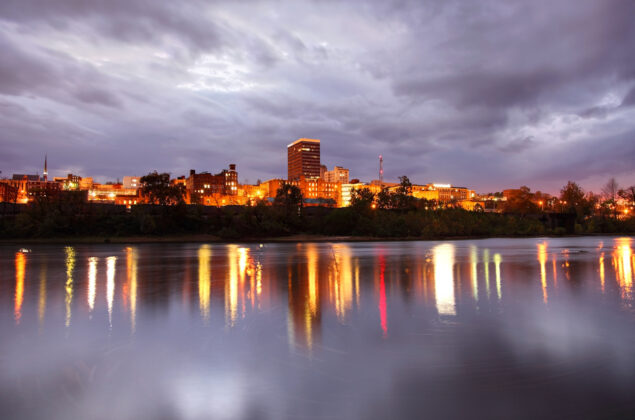 View of the City of Lynchburg skyline at night.