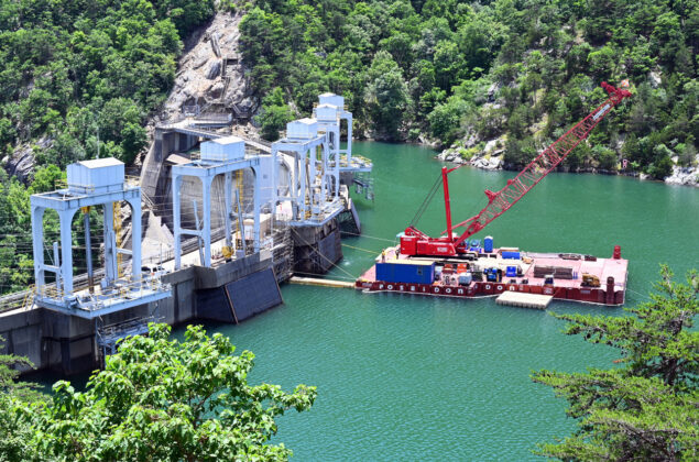 Smith Mountain Lake Dam on the Roanoke River in Sandy Level, Virginia.